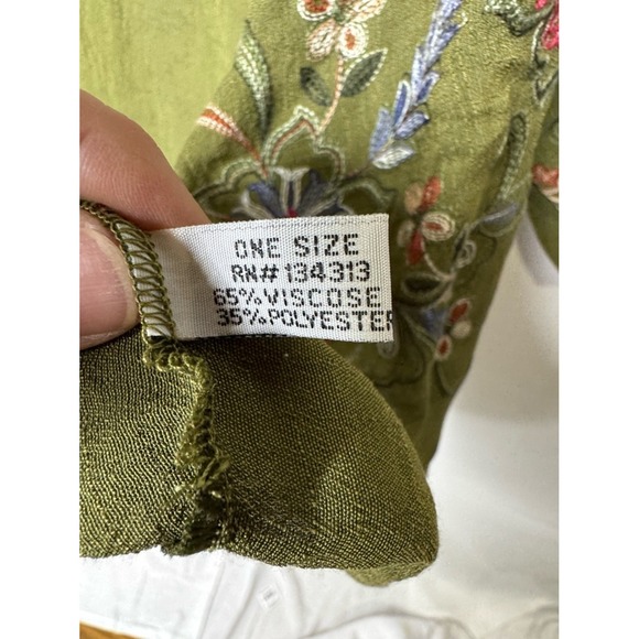 Three Bird Nest Womens Green Floral Embroidered Kimono OS Boho Indie Festival - Picture 6 of 12